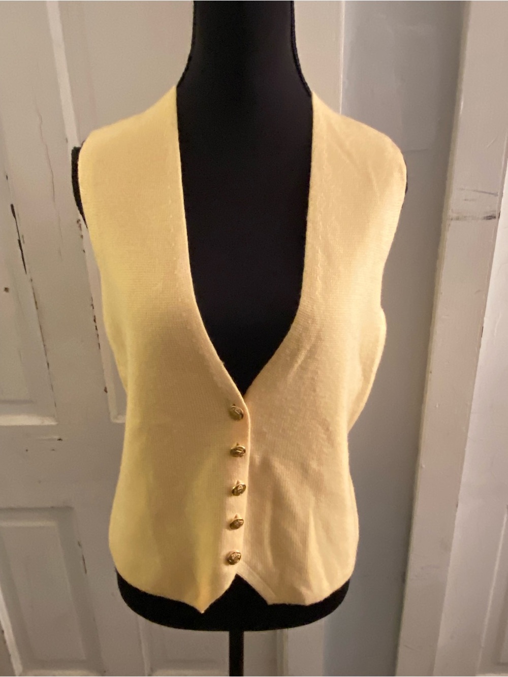 Talbots Pale Yellow V-Neck Button Front Sweater Vest